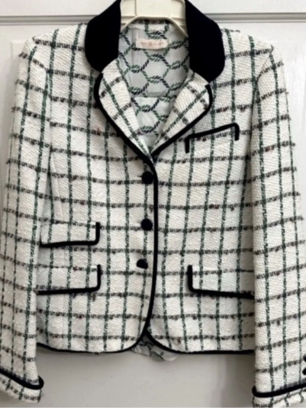 Tory Burch Pocomo Jetty Tweed Check Plaid Blazer